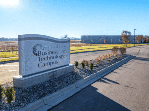 The entrance to the Tecumseh Business and Technology Campus. Located on M-50 on the east end of Tecumseh, Michigan.